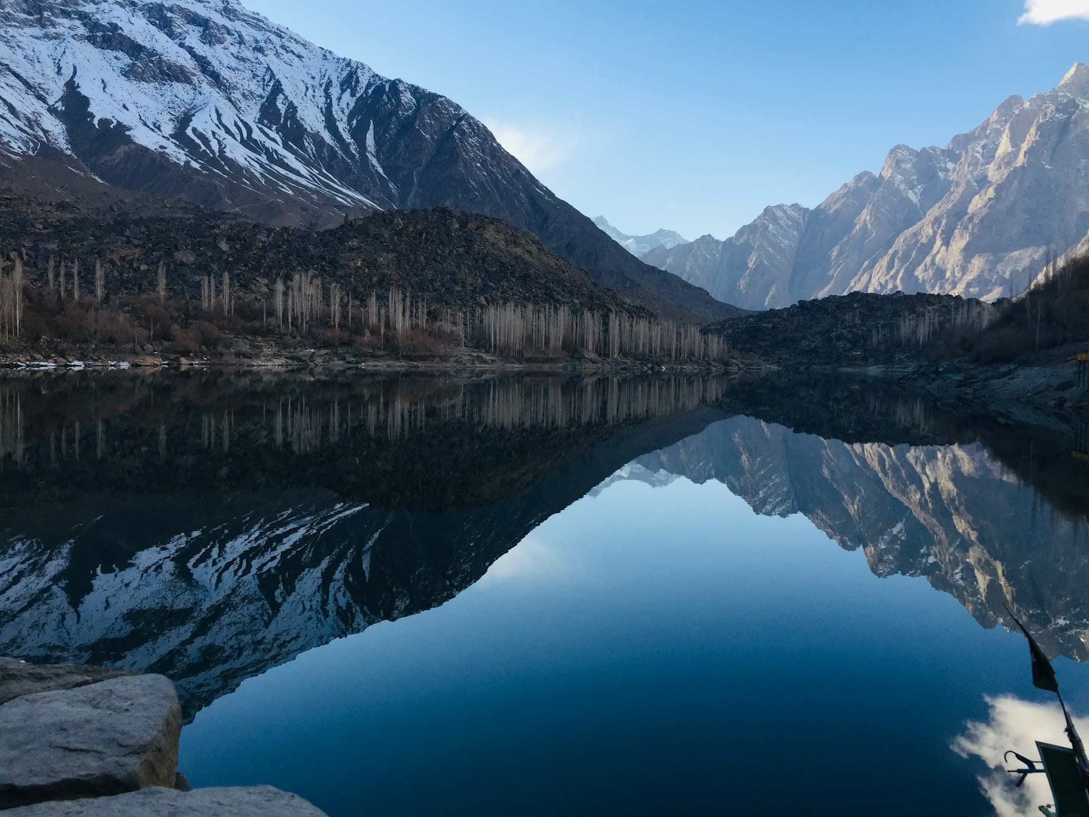 Skardu Baltistan lake and mountain reflection in Pakistan